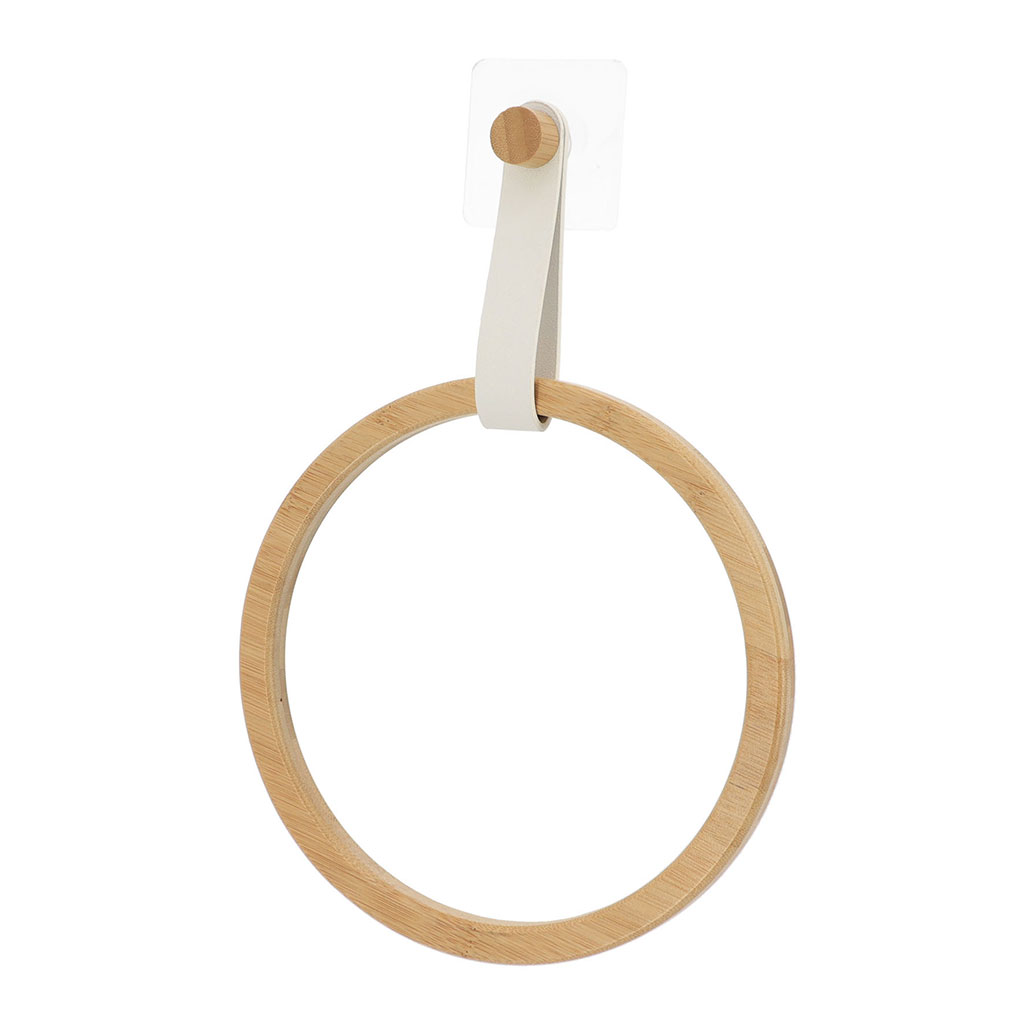 Porte serviette anneau bambou adhésif blanc EASY CHIC 21x29x4cm