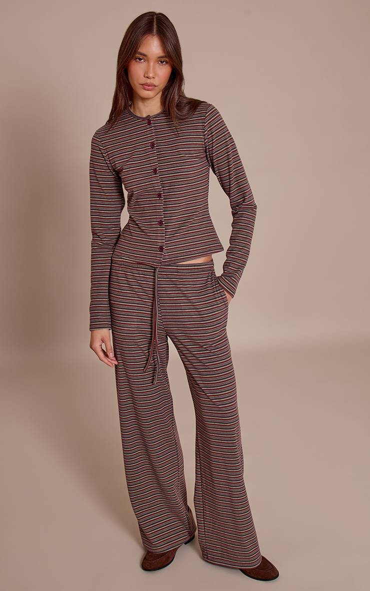 Rouge Bordeaux Pantalon Droit En Molleton Doux À Fines Rayures