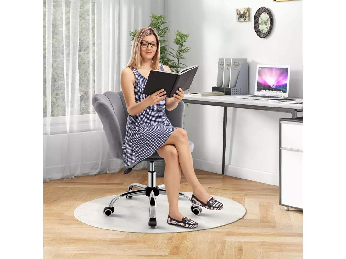 Fauteuil de Bureau en Velours avec 5 Roues Universelles, Chaise de Coiffeuse avec Hauteur Réglable, Chaise Salon Rembourrée Pivotante, Forme de Coquillage, pour Salon, Chambre, Bureau (Gris)