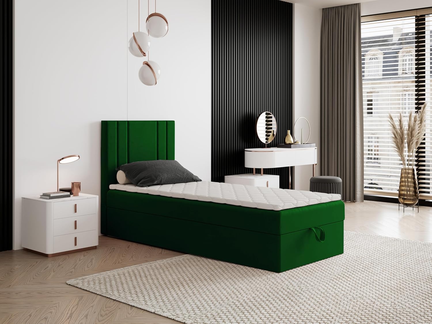 Boxspringbett Nardo Mini mit Kopfteil und einem Bettkasten – Kompaktes Einzelbett mit Bonell- oder Taschenfederkern, hohe Liegehöhe, Verschiedene Größen & Farben (70x180)