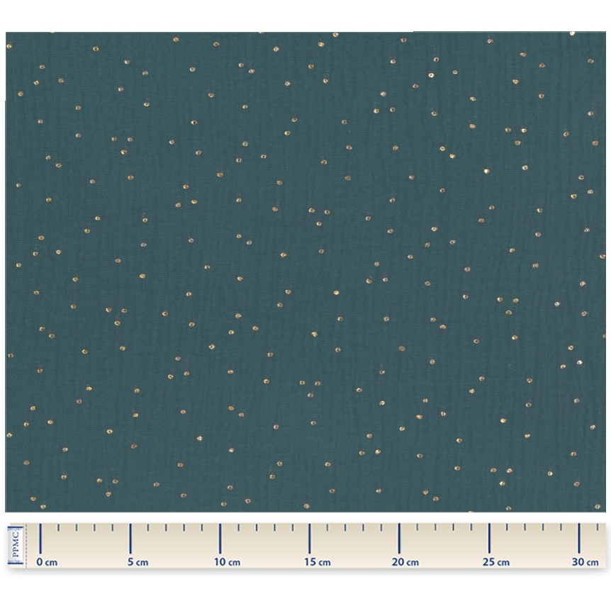 Tissu Gaze Pois Or Vert Canard