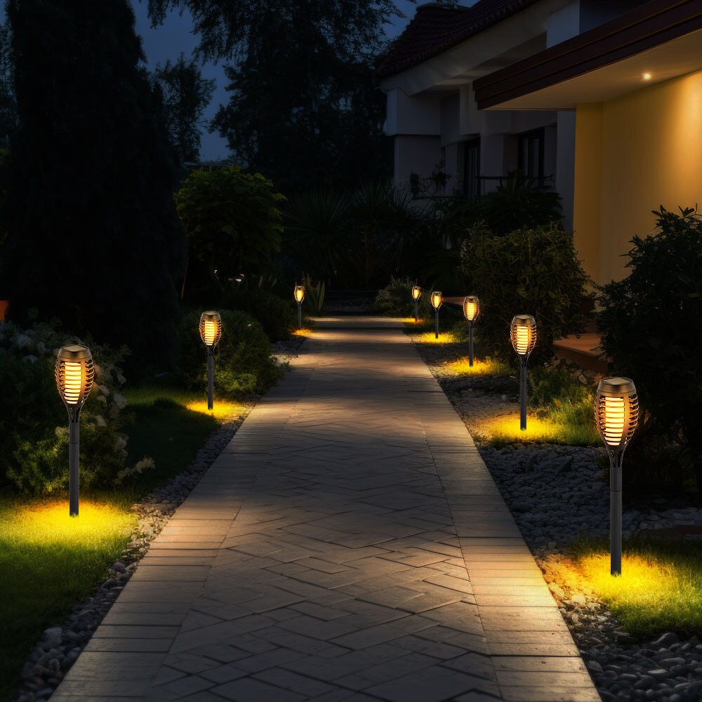 4er Set LED Solarleuchten, schwarz, Feuereffekt, H 50 cm