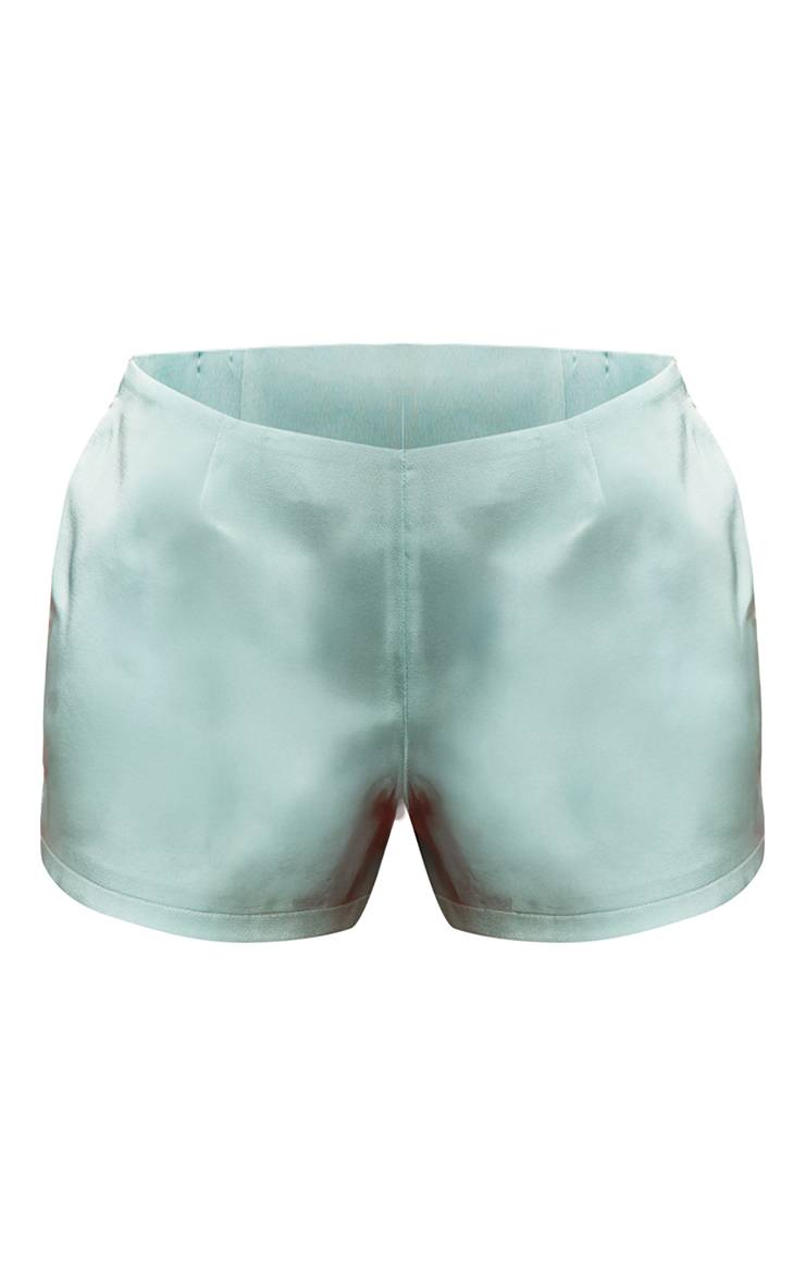 Bleu Aqua Short Moulant En Satin Contrecollé