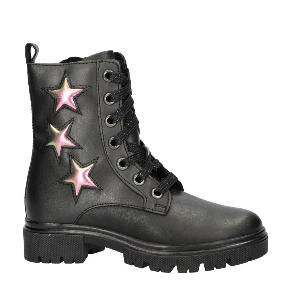 Nelson Kids leren veterboots zwart