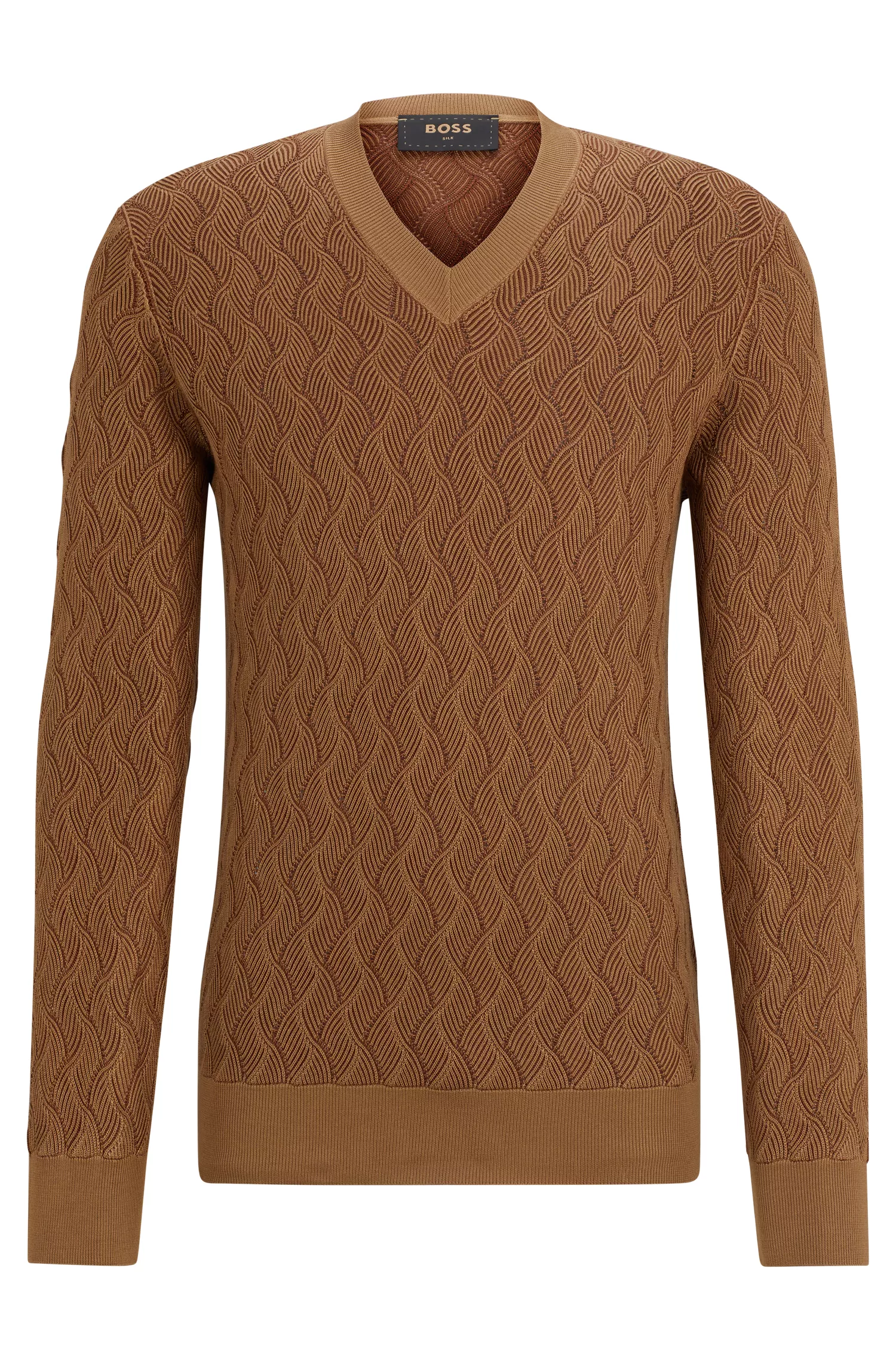 Suéter BOSS Camel-Aran em seda bicolor