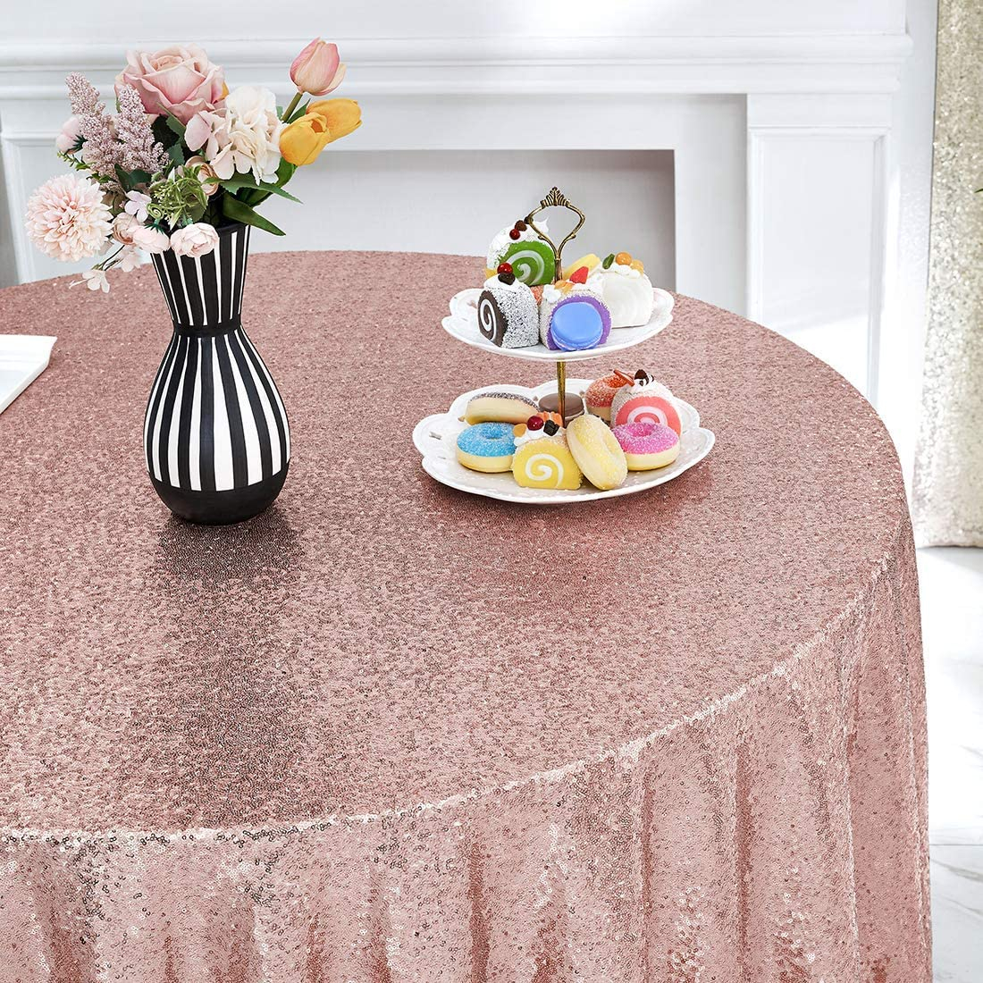 (Ø80cm) Glitzer Tischdecke Party Dekoration Pailletten Tisch Tuch - Roségold