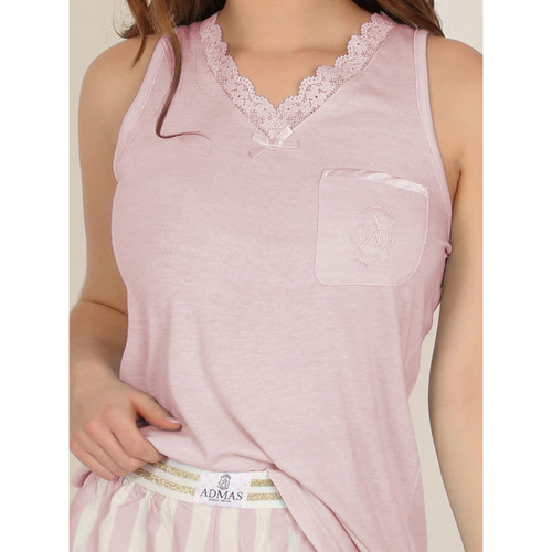 Admas - Pantalones cortos de pijama sin mangas Classic Stripes Rosa