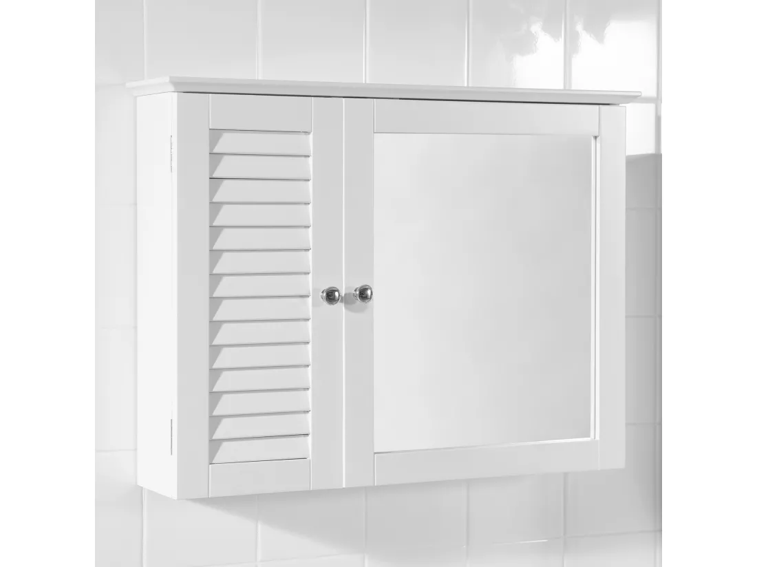 Armoire Miroir Meuble De Salle De Bain Avec Porte Meuble De Rangement Mural, BZr55-w