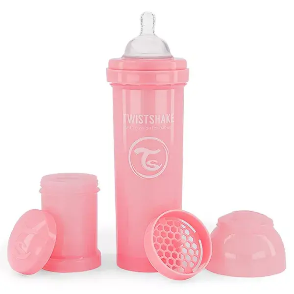 Mamadeira anticólica Twistshake rosa pastel +4 meses 330ml
