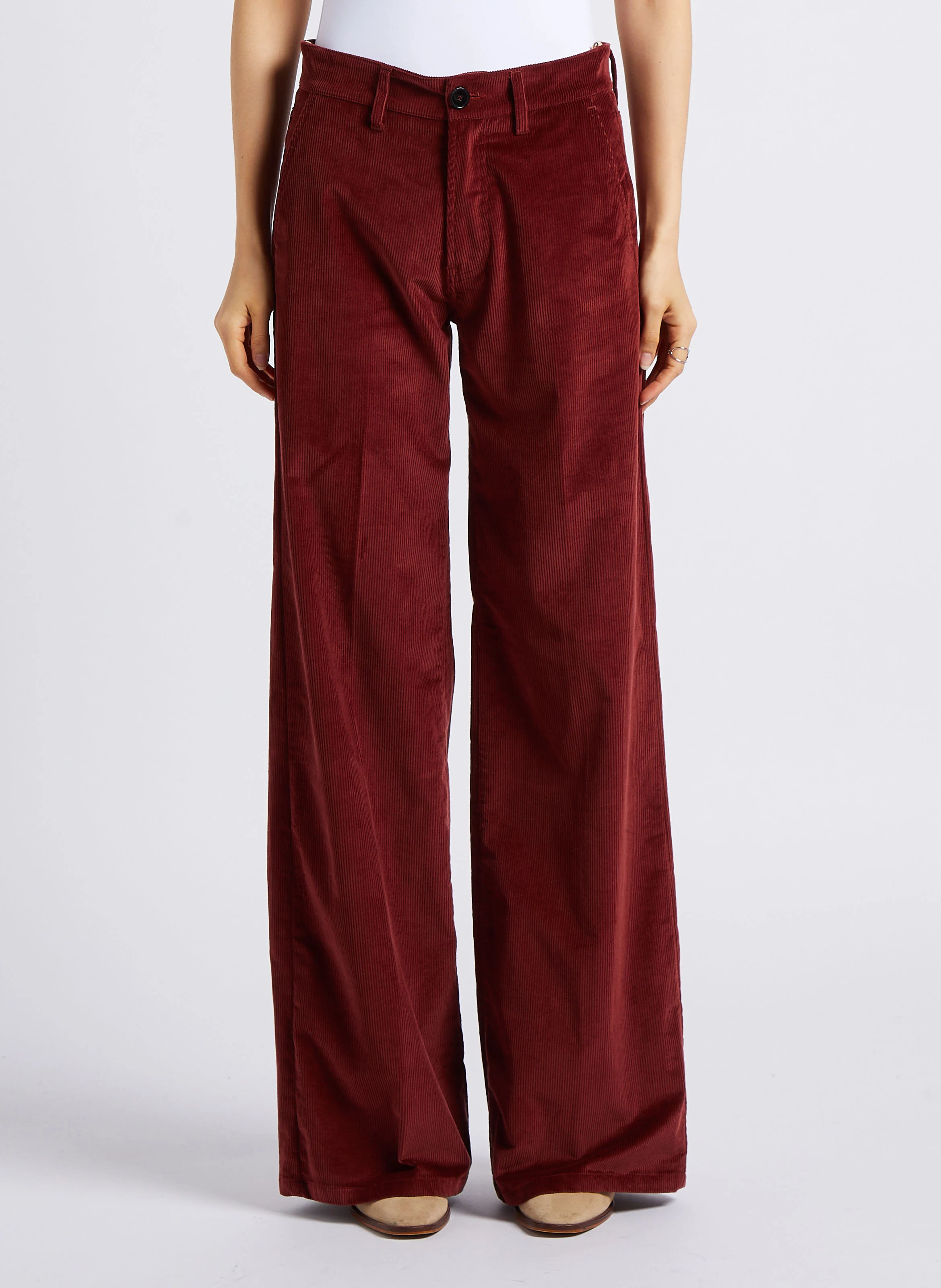 CALATEA - Pantalon évasé taille basse en coton mélangé | Rouge