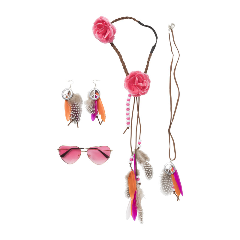 Feestset hippie met accessoires - set van 4