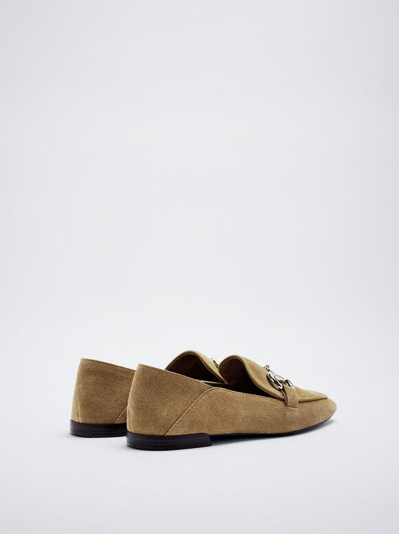 Mocassim de couro com fivela - Bege