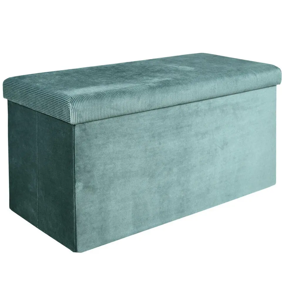 Home Deco Poef Velvet - opbergbox - blauw - 76 x 38 cm