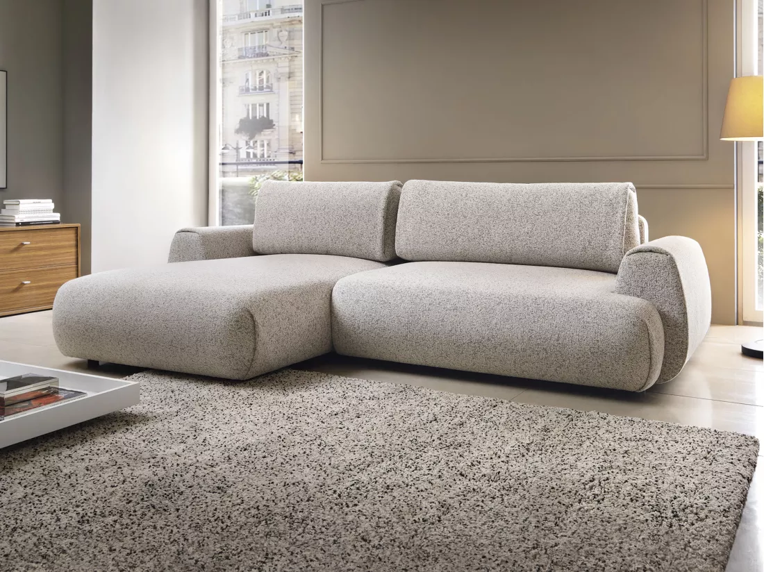 Canapé d'angle gauche convertible en tissu texturé gris clair MONELIA