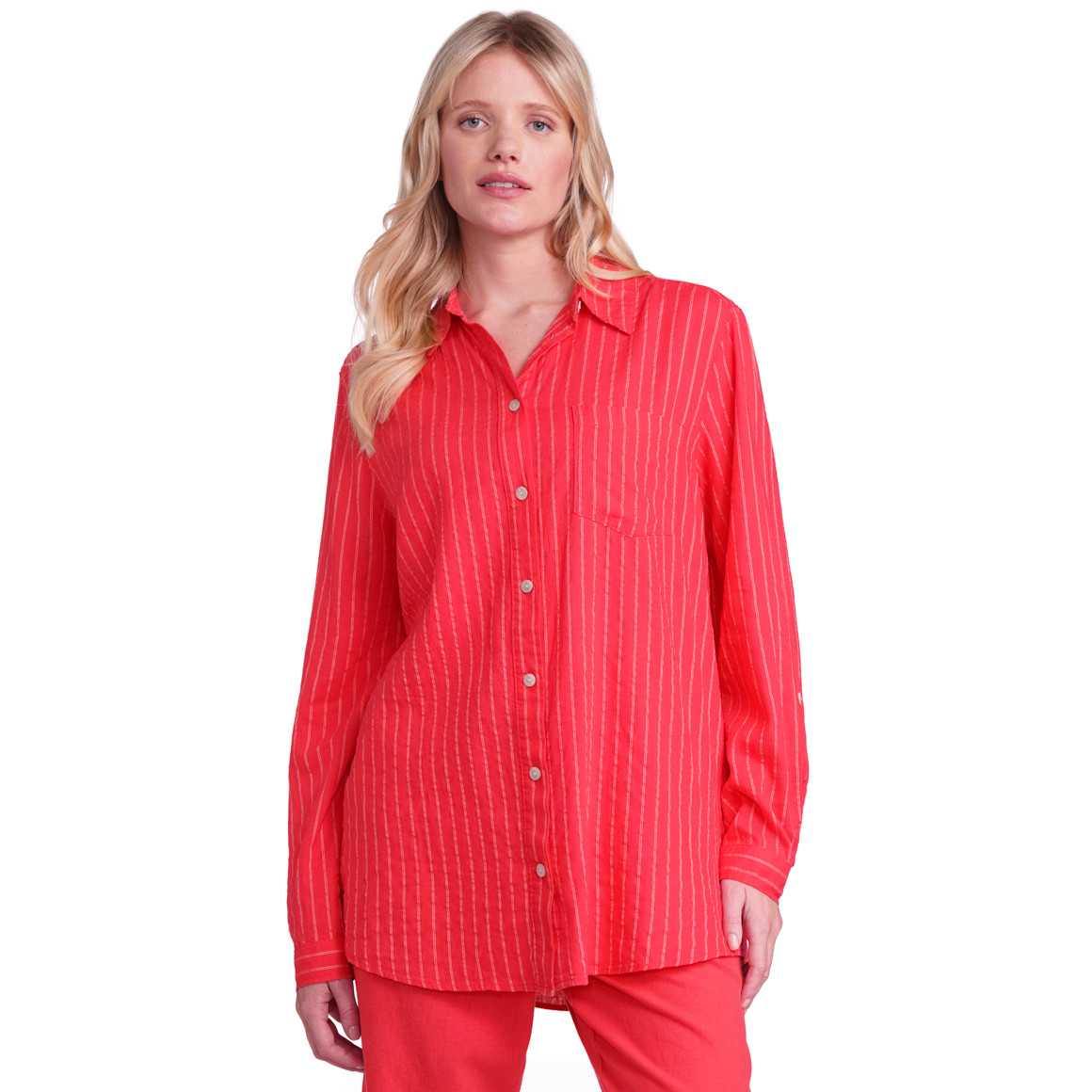 Gina Benotti Damen Leinen-Bluse mit Hemdkragen rot