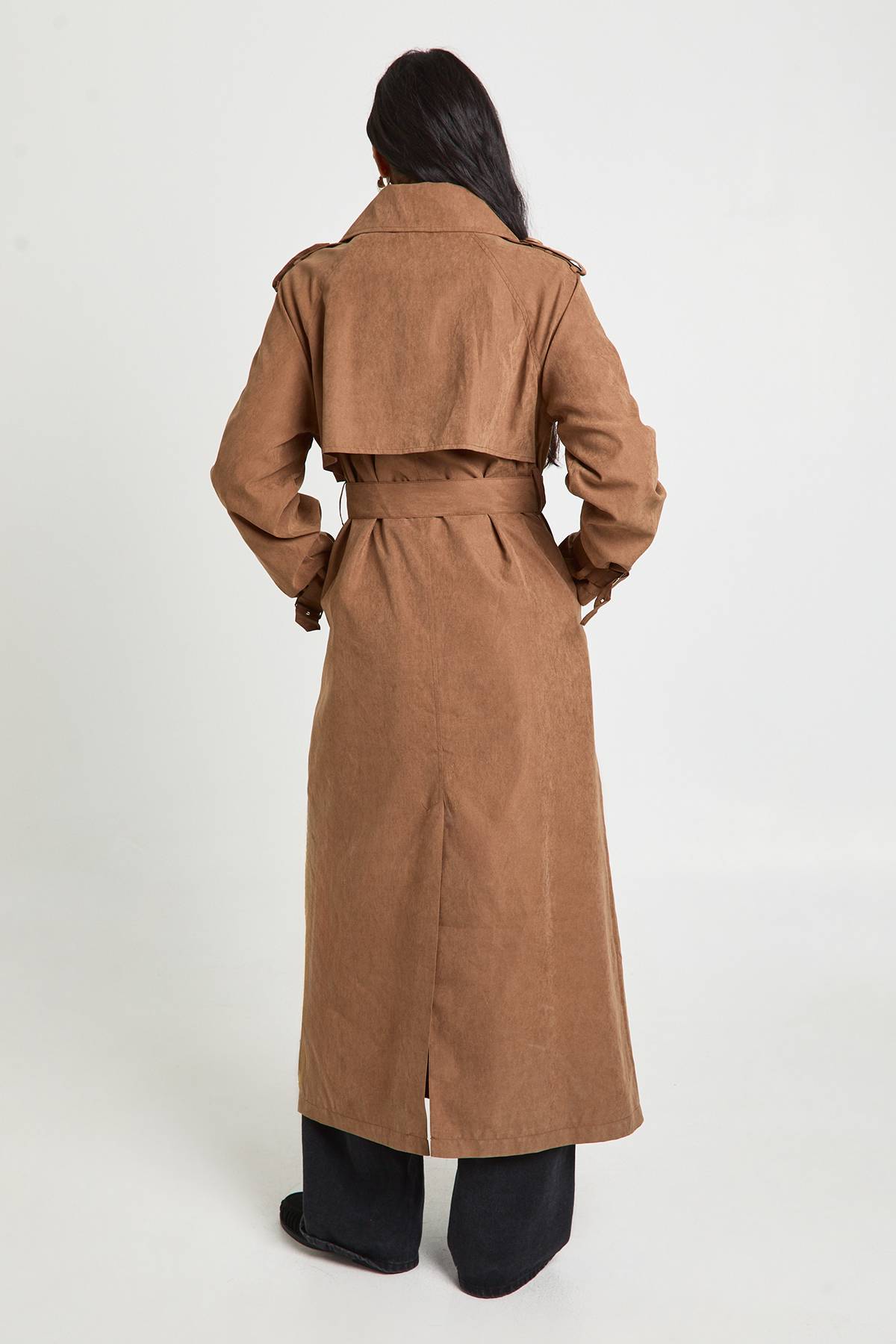 boohoo Trench-coat Long Oversize À Double Boutonnage Effet Peau De Pêche