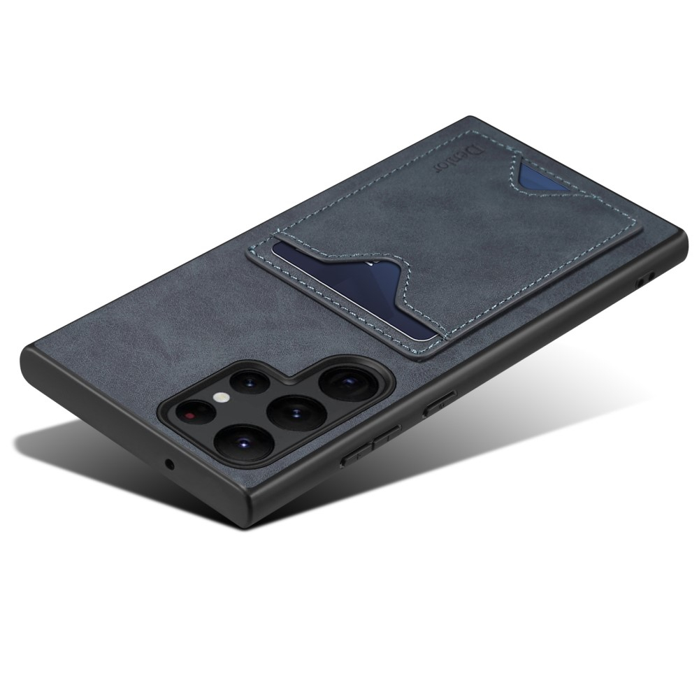 Samsung Galaxy S24 Ultra Hybrid Leder Hülle mit Magnetischem Kartenfach   Kickstand Aufsteller - Grau