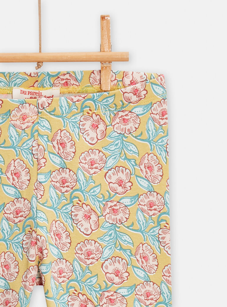 Legging jaune à motif fleurs pour fille
