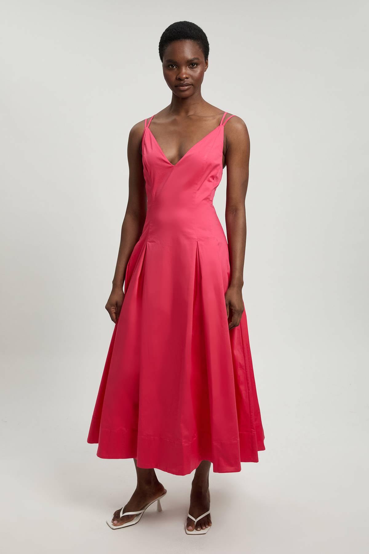 KarenMillen Robe Longue En Satin De Coton À Encolure En V