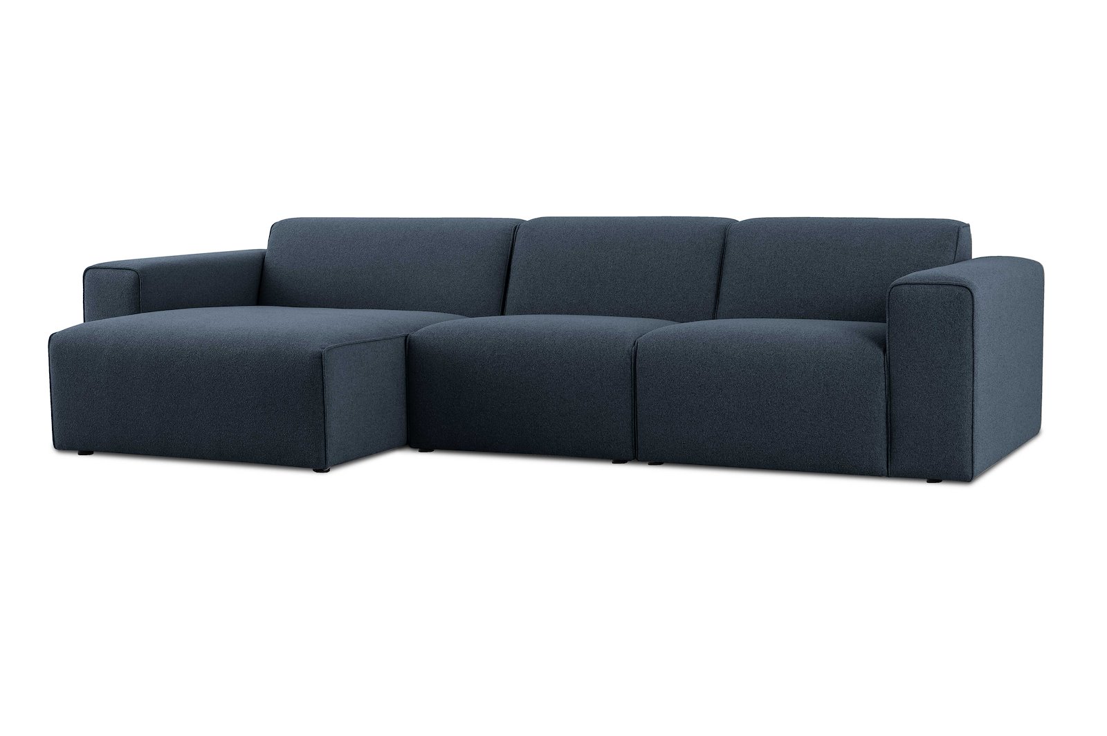 Styl 2-seter med sjeselong venstre Tekstil Lombardo 16/2 Dark Blue med sorte ben.