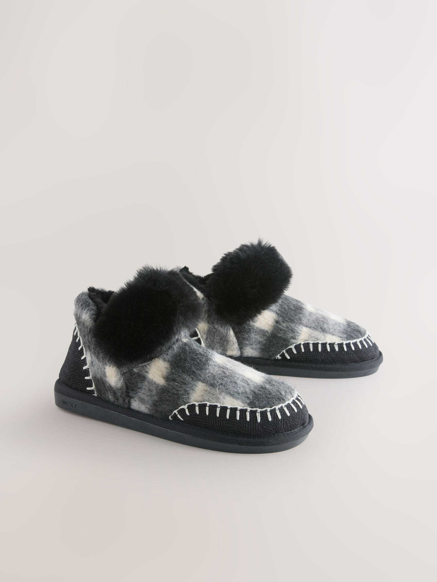 Grijs geruit - Faux Fur Brush Boot Slippers