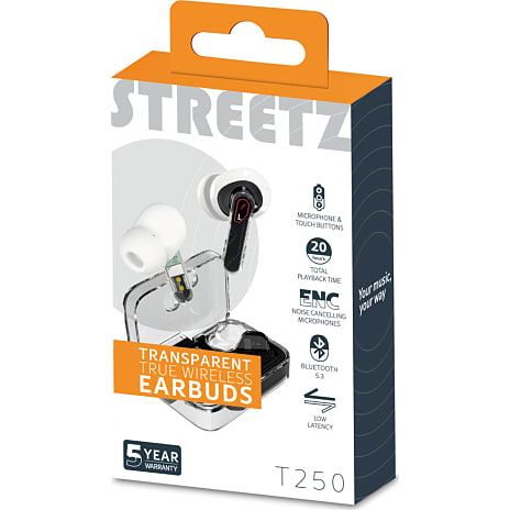 Streetz T250 transparent TWS trådløse in-ear høretelefoner - transparent