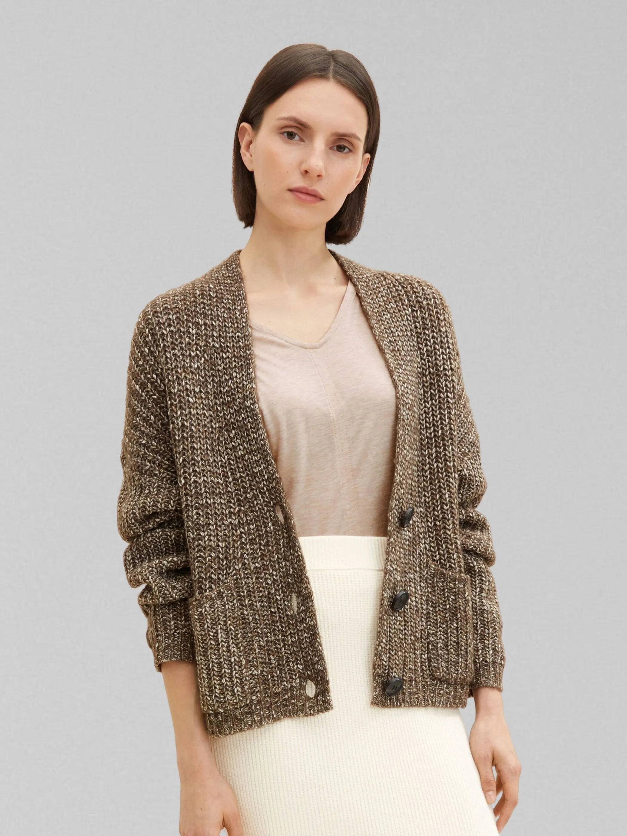 Damen Strickcardigan in meliertem Dessin