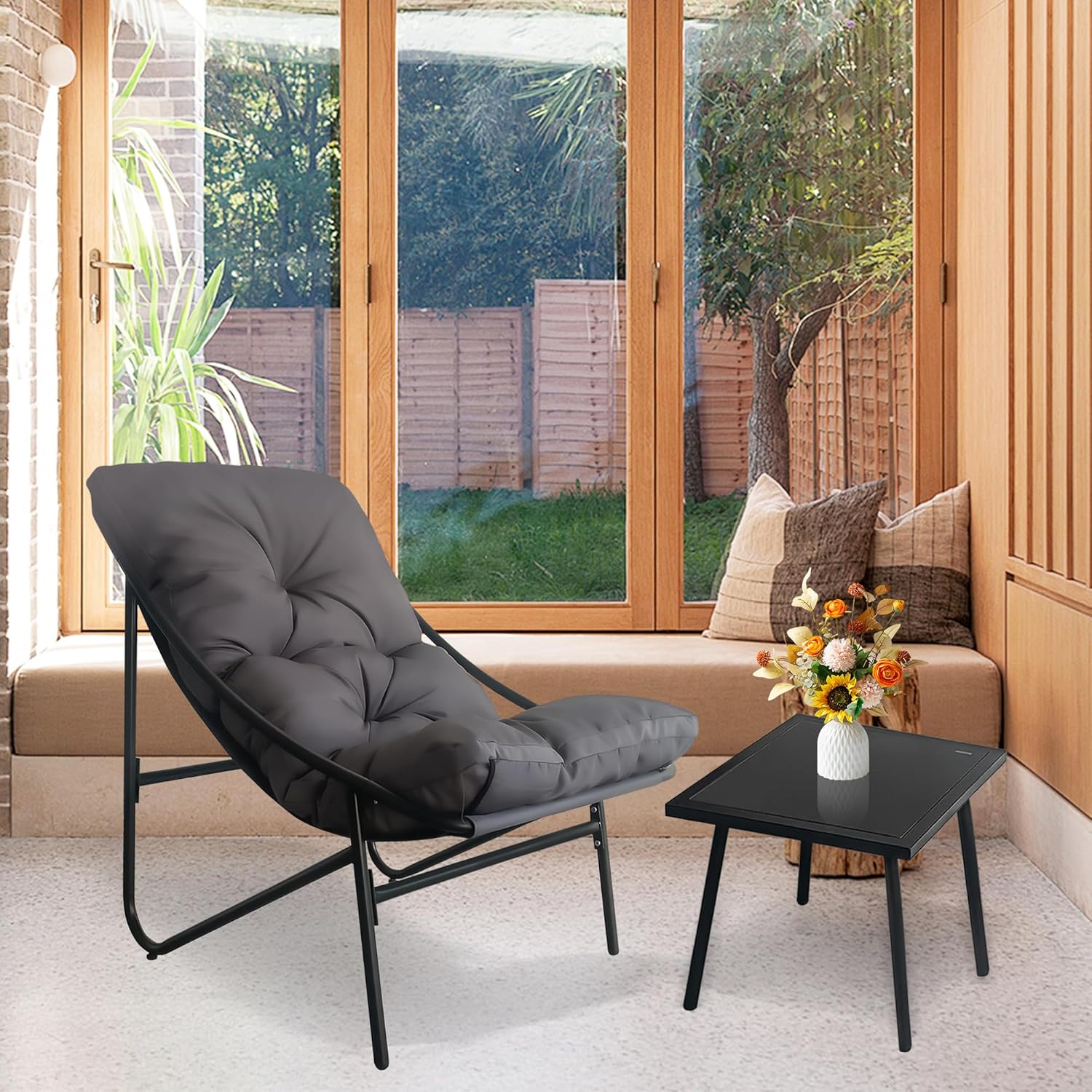 Balkonmöbel Set 3 teilig, Terrassenmöbel 2 Stühle mit Sitzkissen und Tisch,Gartentisch mit Stühlen, Balcony Furniture, Balkonmöbel Set für Kleinen Balkon,für Terrasse Balkon (Braun-1, 90 x 69 x 80CM)