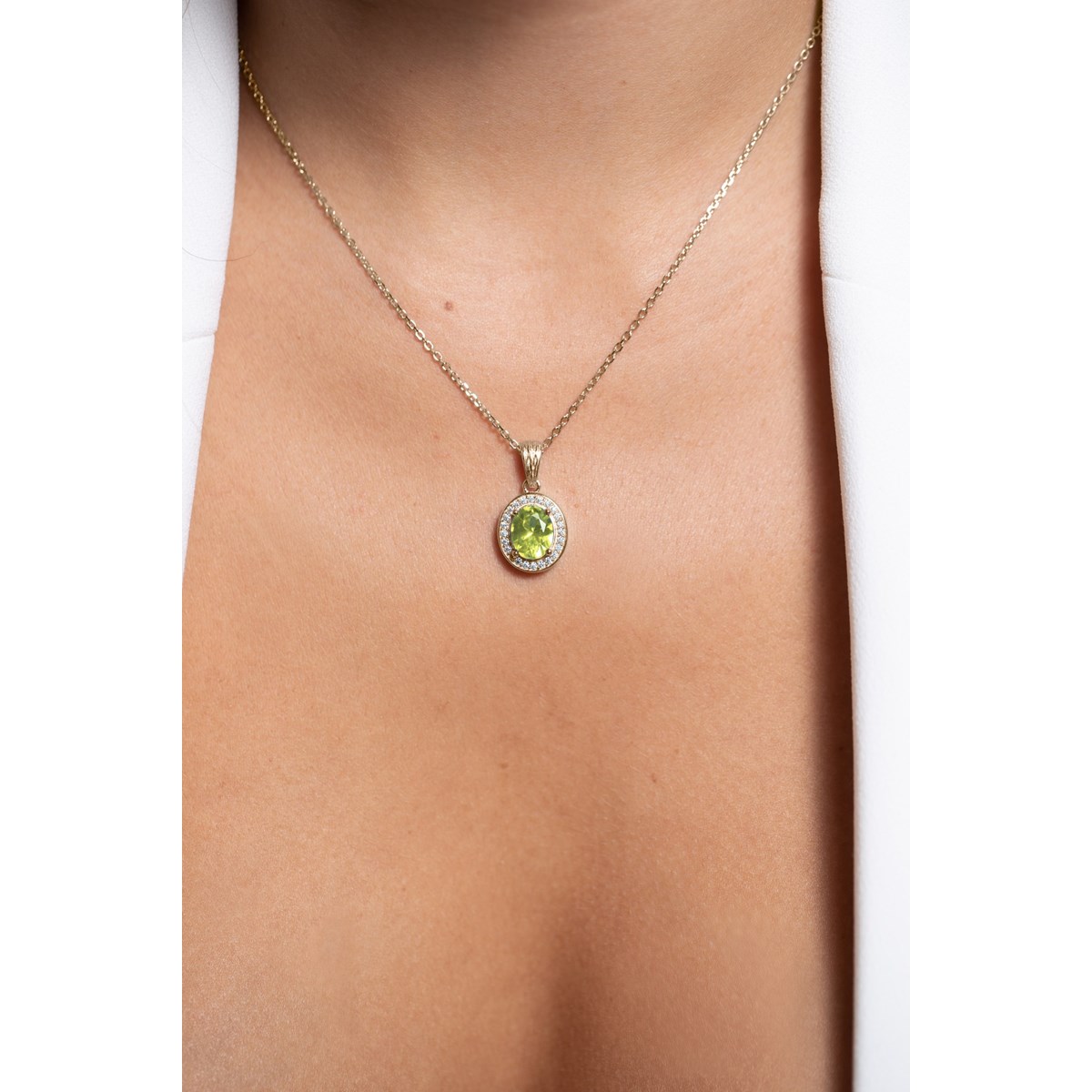 Collier mono-motif VICTORIA en Plaqué Or avec pierre synthétique vert