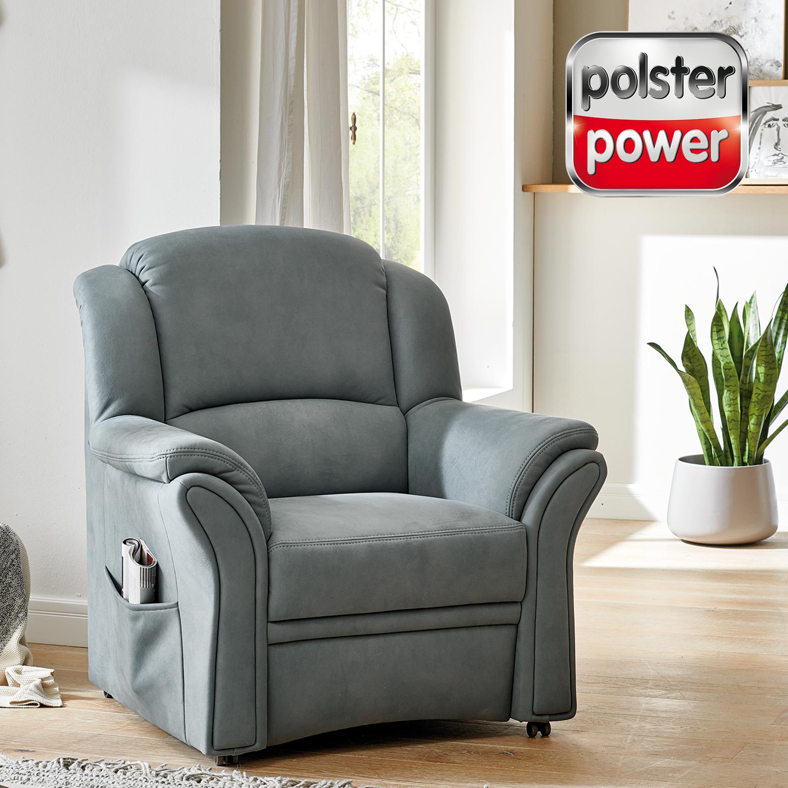 polsterpowerSessel - grau-blau - Microfaser