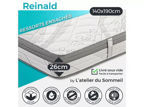 REINALD - Matelas 140x190 cm Ressorts ensachés Soutien ferme Ep.26cm