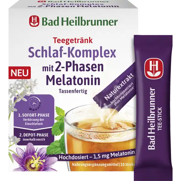 Schlaf-Komplex mit 2-Phasen Melatonin, Teegetränk mit 2-Phasen 10 Sticks