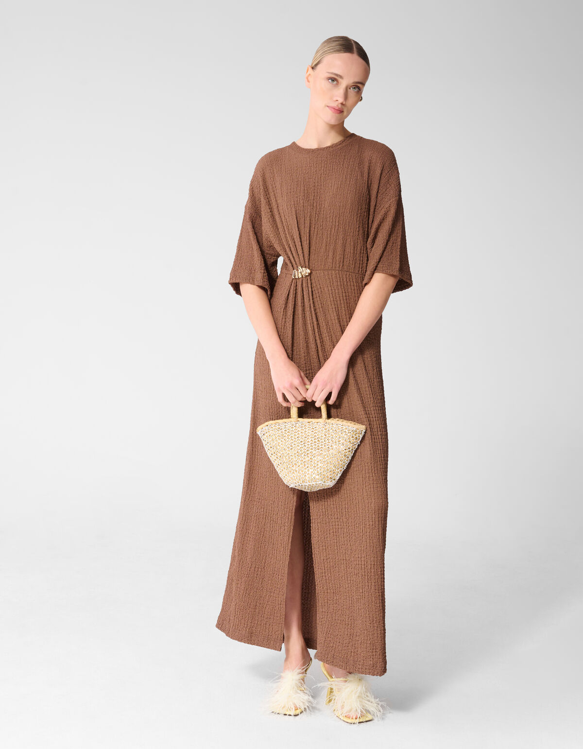 Organic Crinkle Maxi Jurk Bruin