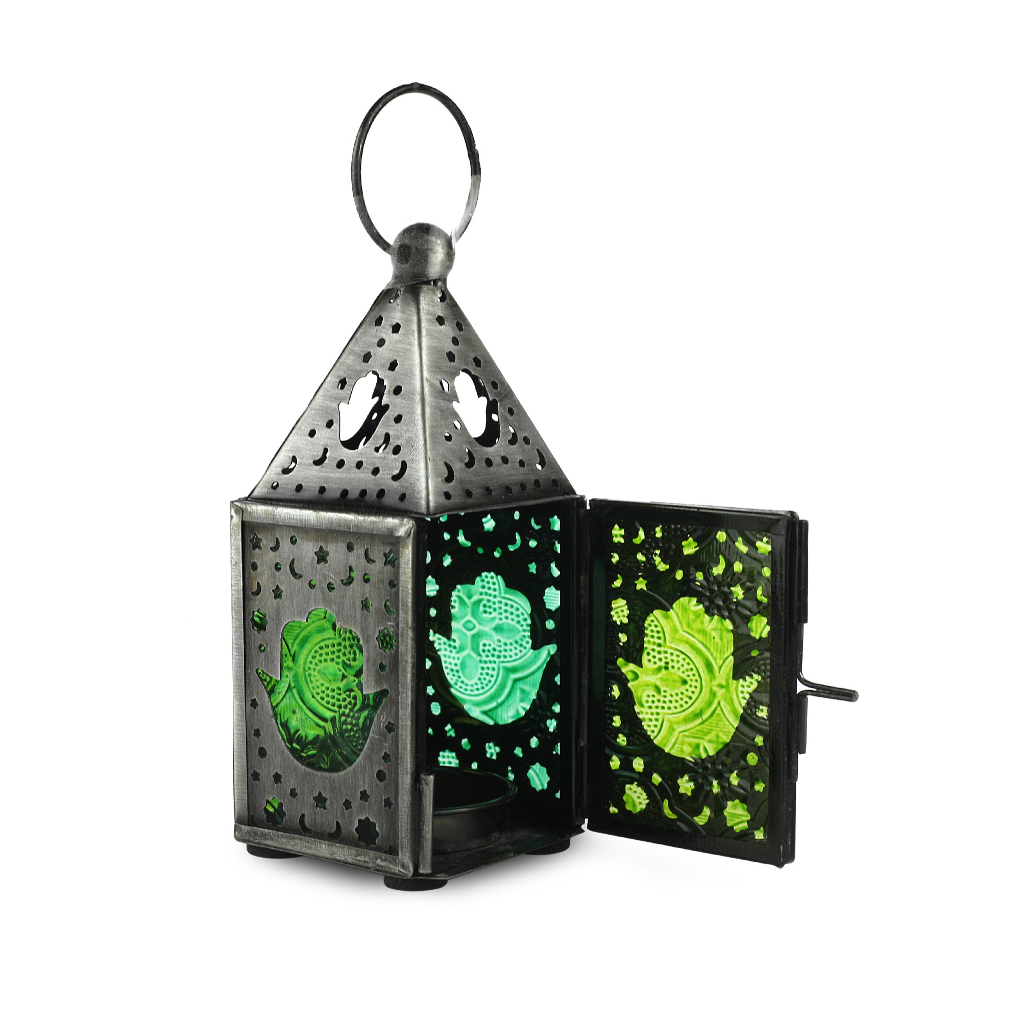 Laterne 'Green Hamsa', grün, T 5 cm, B 5 cm, H 13 cm von fischer's lagerhaus