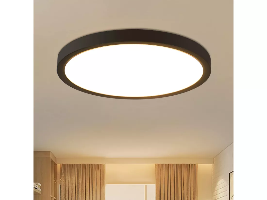 NETTLIFE Plafonnier LED plafonnier plat chambre lampe Ø22cm lampe salle de bain noir 15W IP44