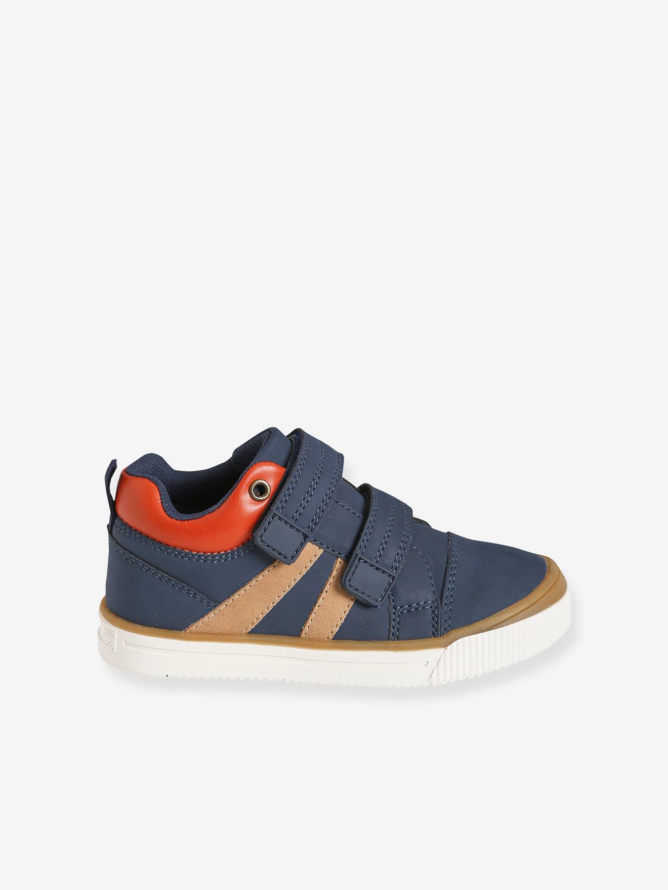 Tênis de cano alto com fecho de velcro, para meninos, azul escuro liso