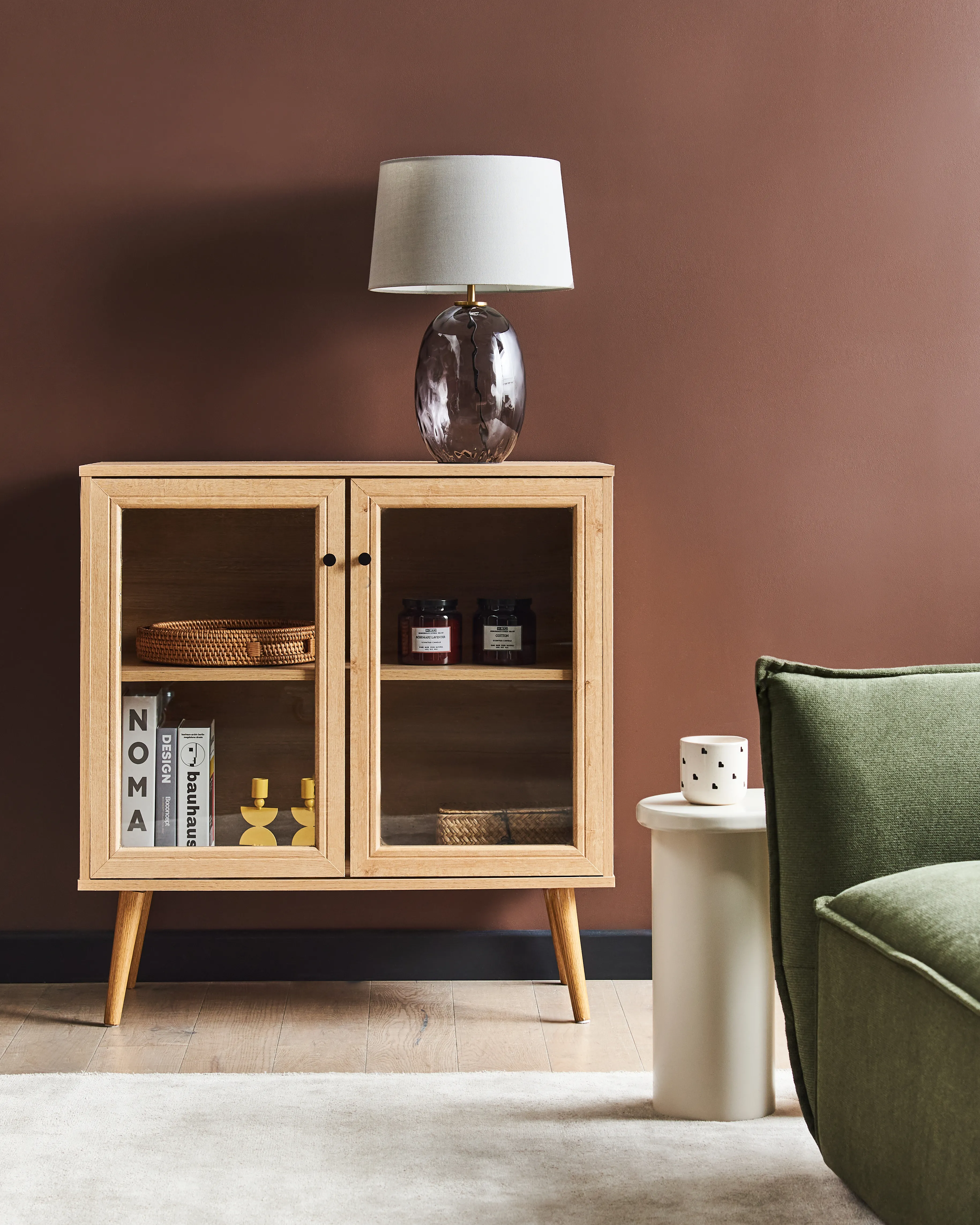 Dressoir met glazen deuren ALBANY 80 cm Lichtbruin