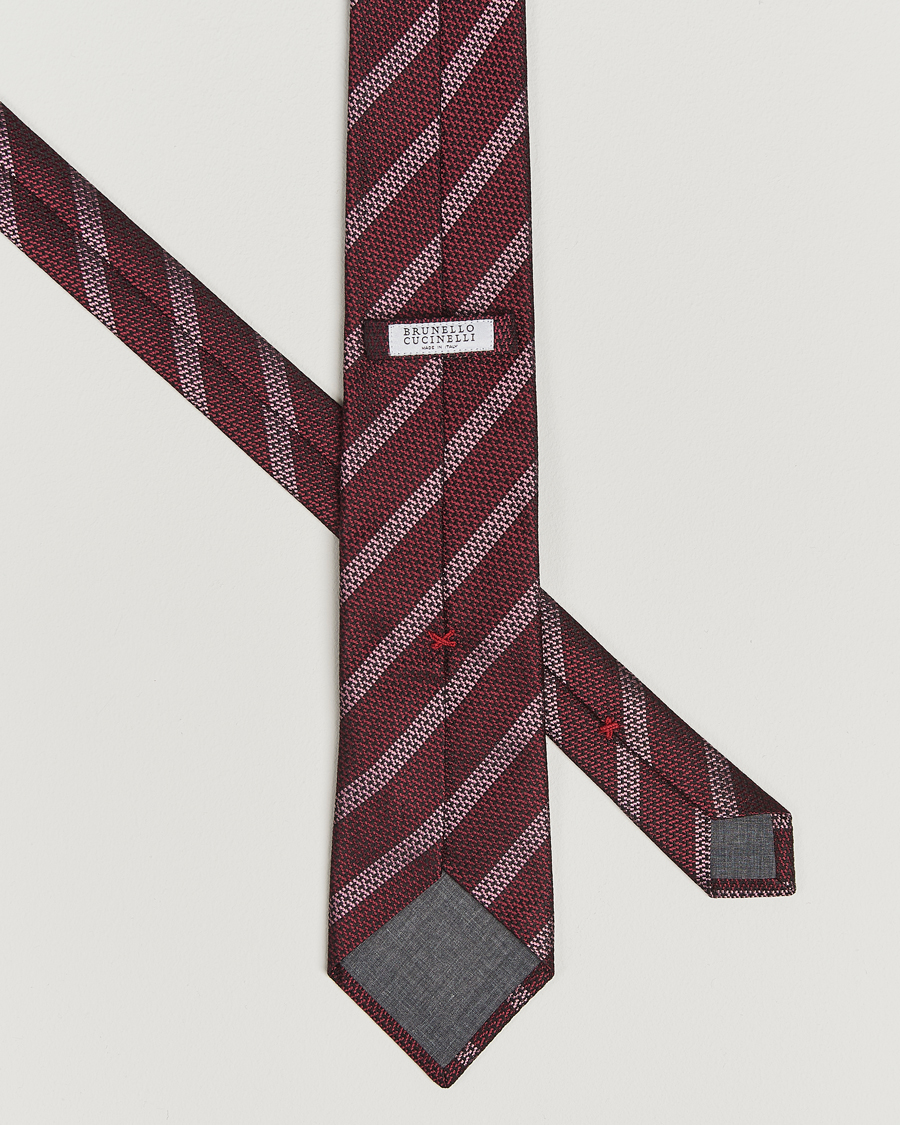 Brunello Cucinelli Regimental Stripe Silk Tie Amaranto