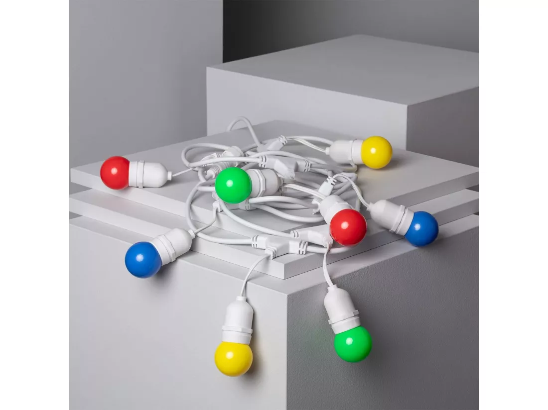 Kit Guirlande Waterproof 5.5m Blanche + 8 Ampoules LED E27 G45 3W de Couleurs Blanc