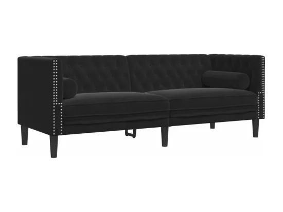 Ensemble de canapé Chesterfield et traversins 2pcs noir velours