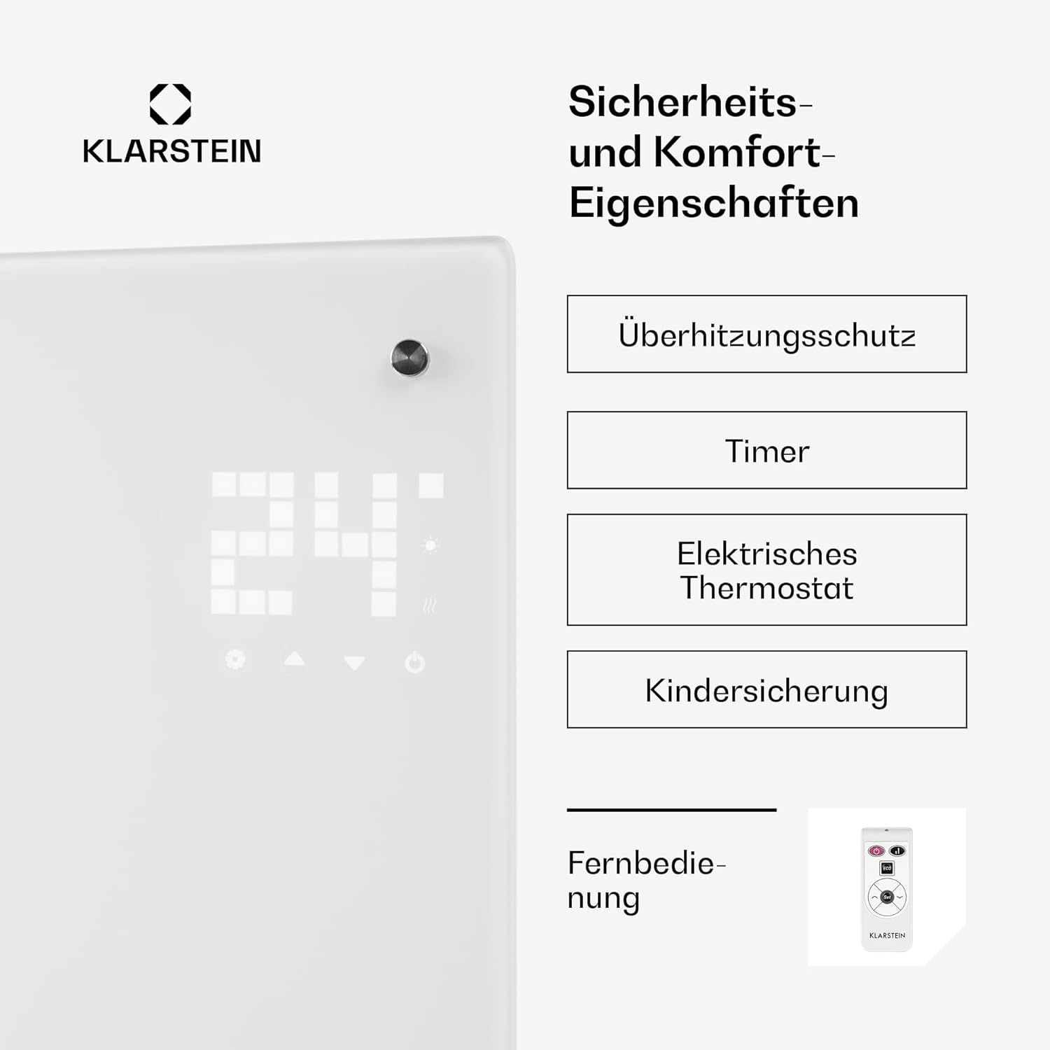 Klarstein Elektroheizung, Konvektor-Heizung Freistehend oder Wandmontage, Energiesparend, App-Control, Leise , Standgerät Heizkörper Elektrisch mit Thermostat, 2000 W
