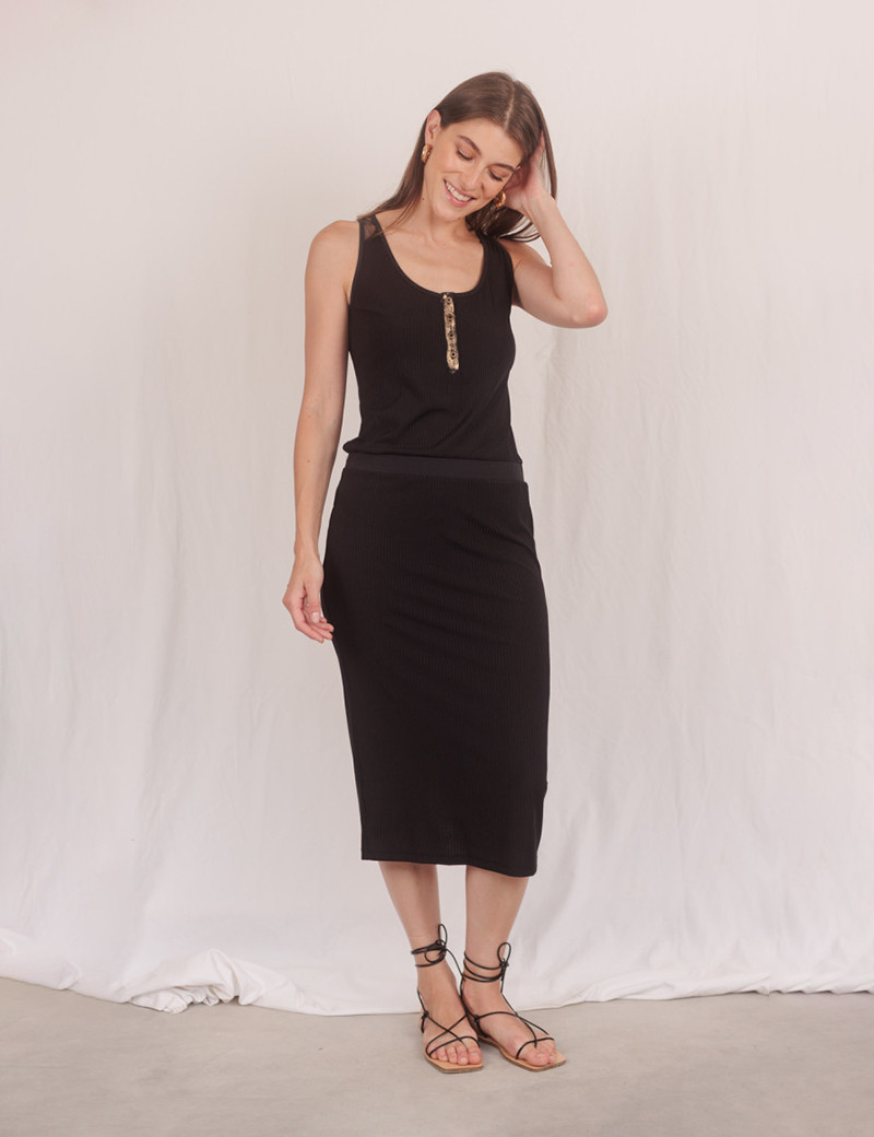 HBT ROBE LONGUE CÔTELÉ JESSY NOIRE