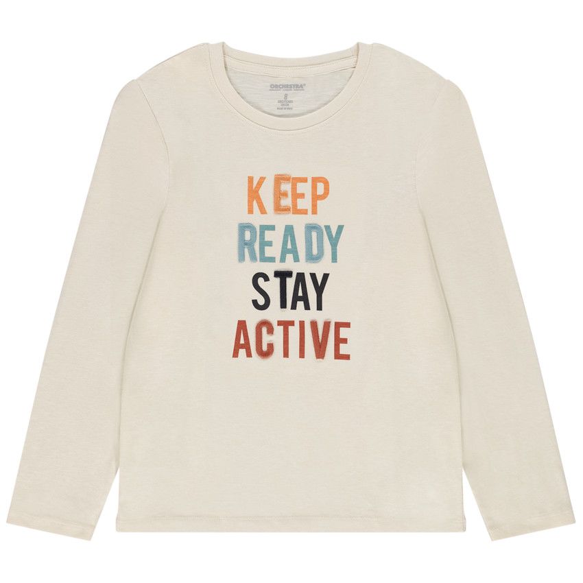 T-shirt manches longues print fantaisie pour garçon - Ecru