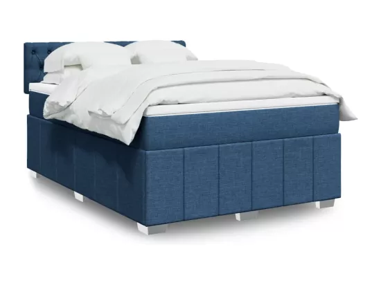 Sommier à lattes de lit avec matelas Bleu 160x200 cm Tissu