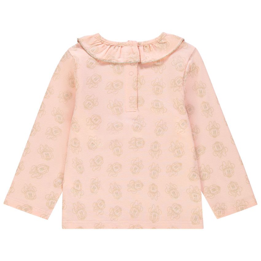 T-shirt manches longues à col volanté et  imprimé Minnie Disney - Rose