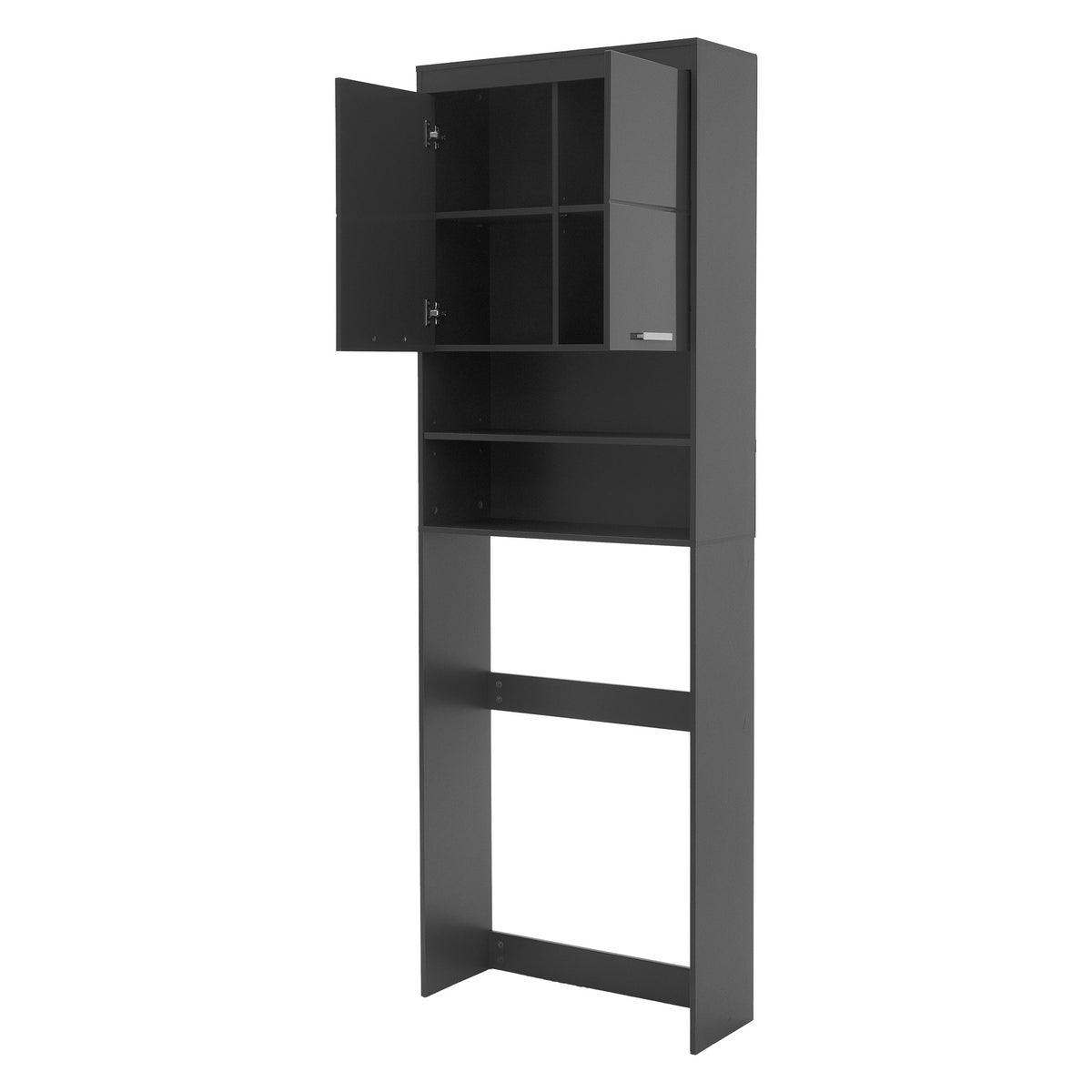 ECD Germany wasmachinekast met 2 deuren en 2 open vakken, 187,5 x 63 cm, donkergrijs, badkamerkast voor wasmachine/droger, hoge kast, badkamerkast, badkamerplank, wasmachinekast