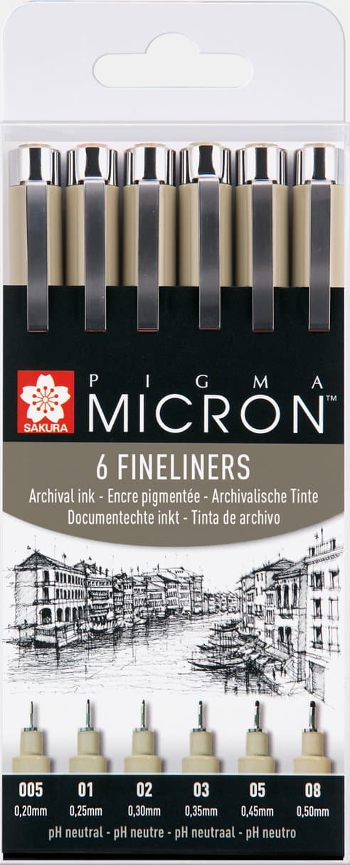 Sakura Pigma Micron Wallet 6 Fineliners Black