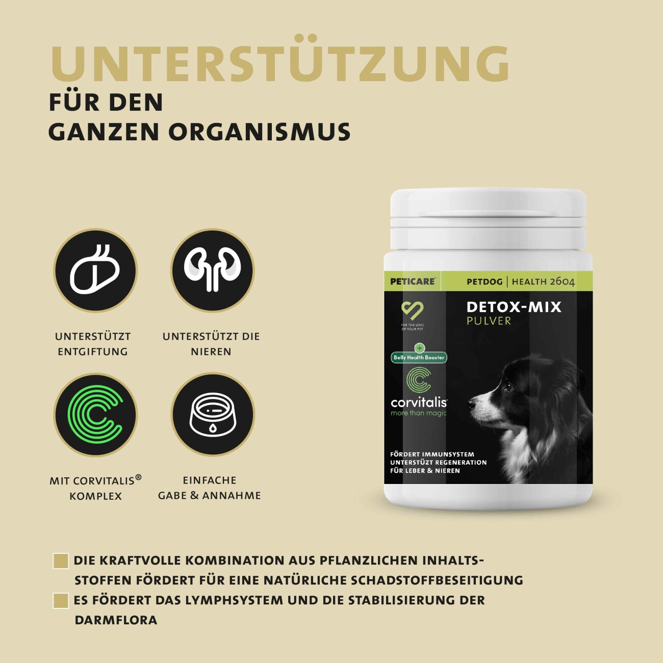 Peticare Detox Entgiftung Pulver für Hunde, reinigende Formel