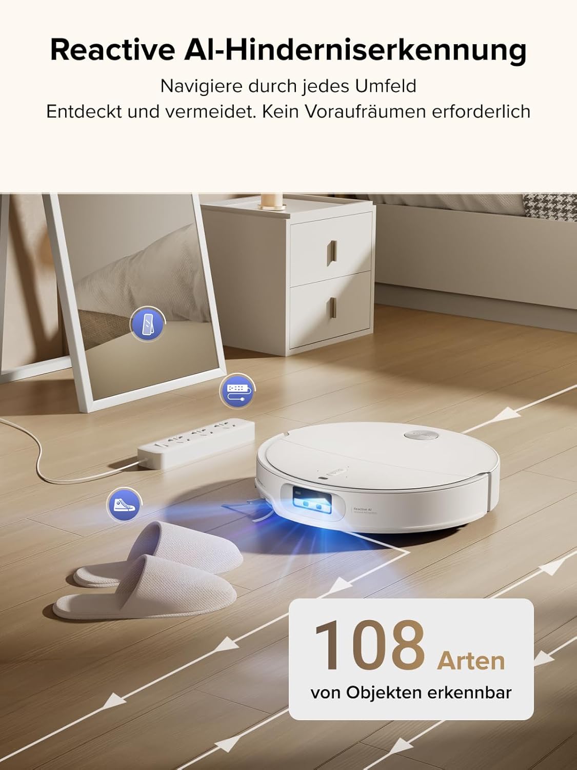 roborock Qrevo CurvX Saugroboter mit Wischfunktion&anhebbarem Wischmopp, 22.000Pa Saugkraft, 7,98 Ultra-Slim Design, Dual Anti-Tangle-System, Reactive Al-Hinderniserkennung (Weiß)