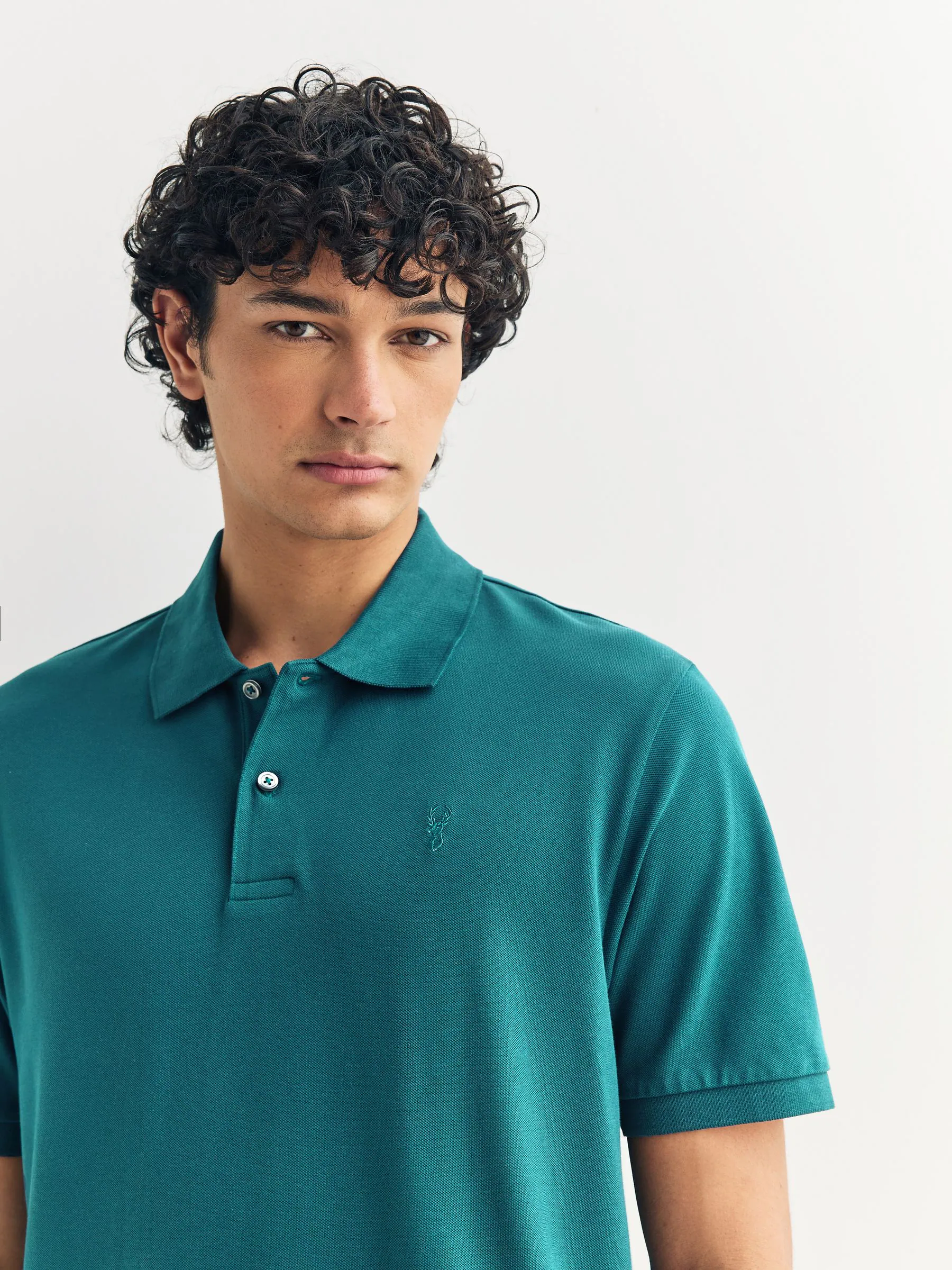 Blauwgroen - Normale Pasvorm - Long-Sleeve Pique Polo Shirt